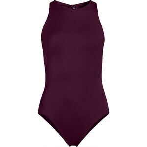 Land's End Plus size one piece swimsuit portrait back high neck Dark Wine 16W